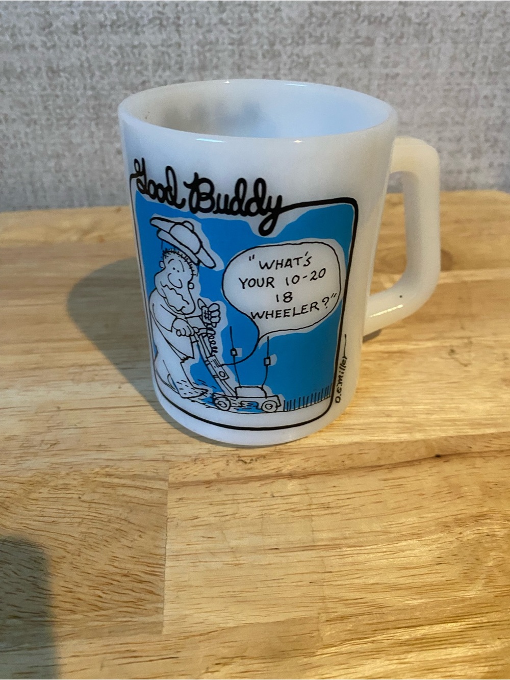 Source Unknown White Blue 'Good Buddy' Cartoon Ceramic Mug